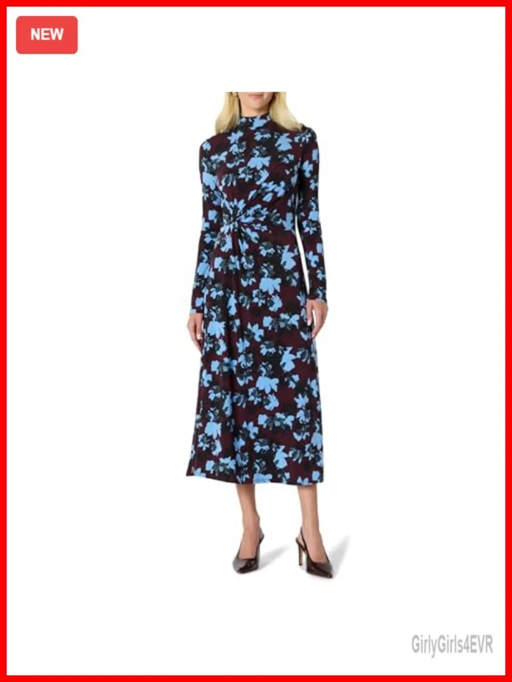 Women's Fit and Flare Long Sleeve Maxi Dress Stretch Jersey Mock Neck